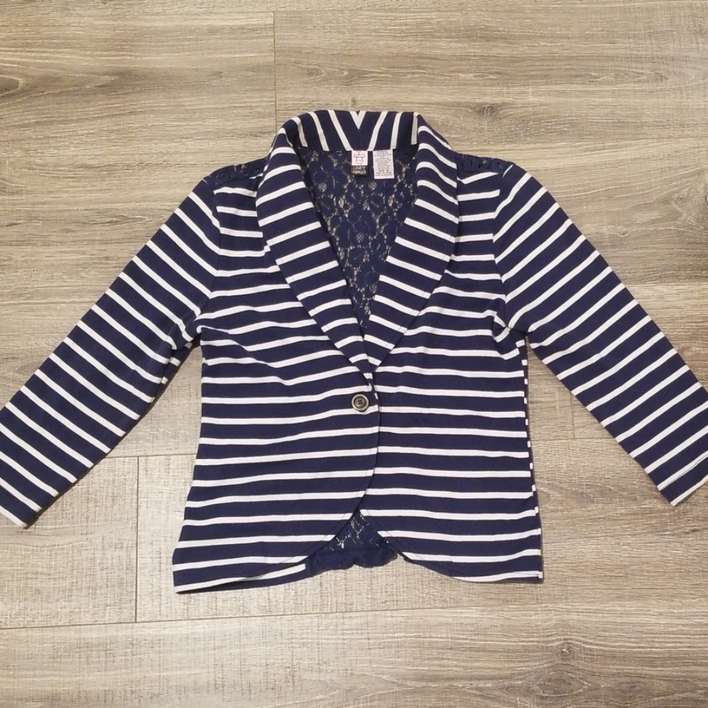 Love on a Hanger| Blue Striped Back Lace Blazer